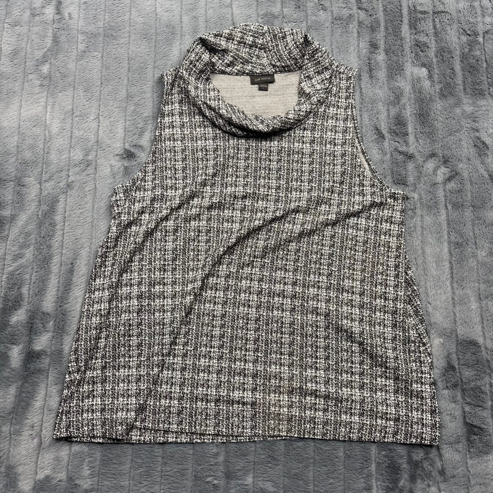 J. Jill Wearever Cowl Neck Sleeveless Top Black White Plaid Knit Large 10728
